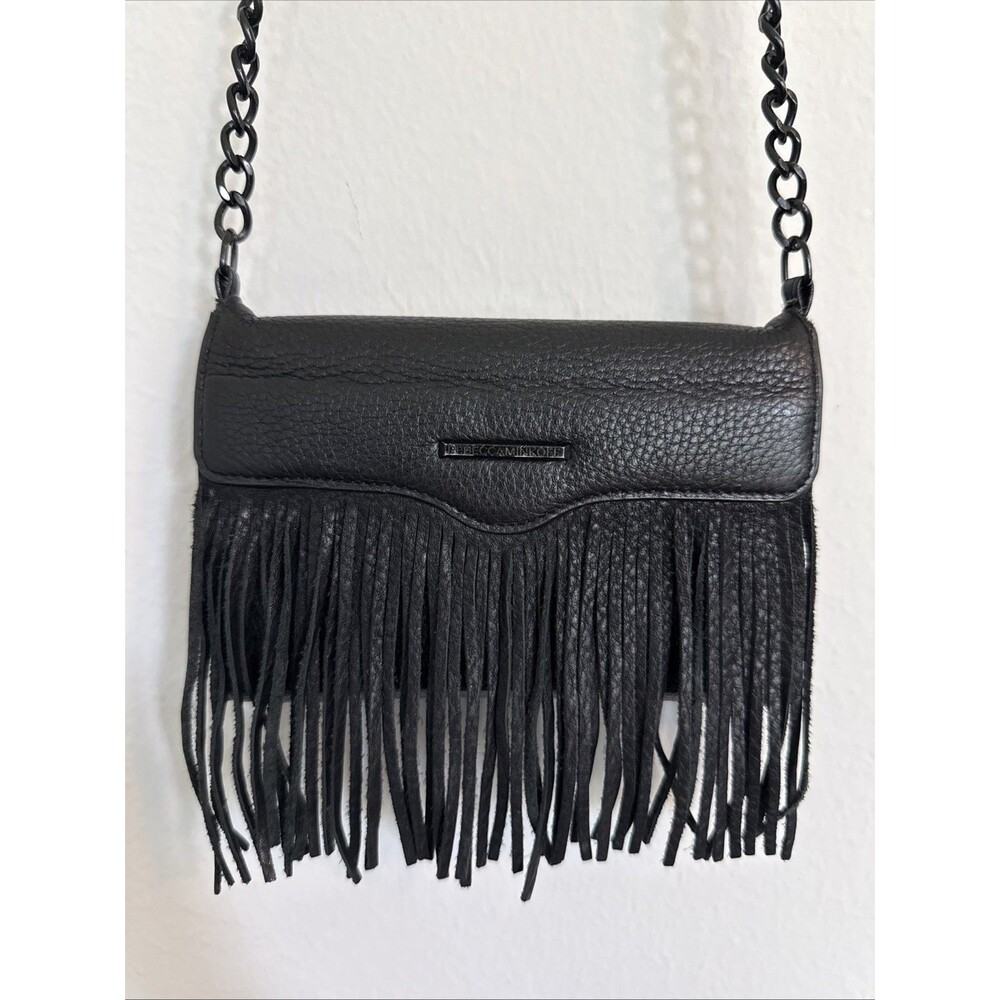 Rebecca Minkoff Black Leather Fringe Phone Crossbody Bag